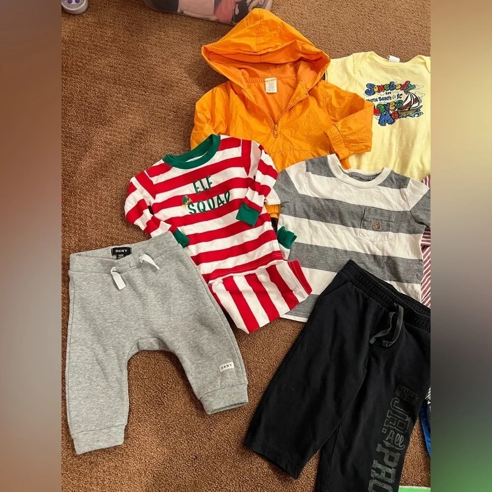 Bundle of 13 Boys Clothing Size 12-18 Months Sweatpants, Collared Shirts, Shorts